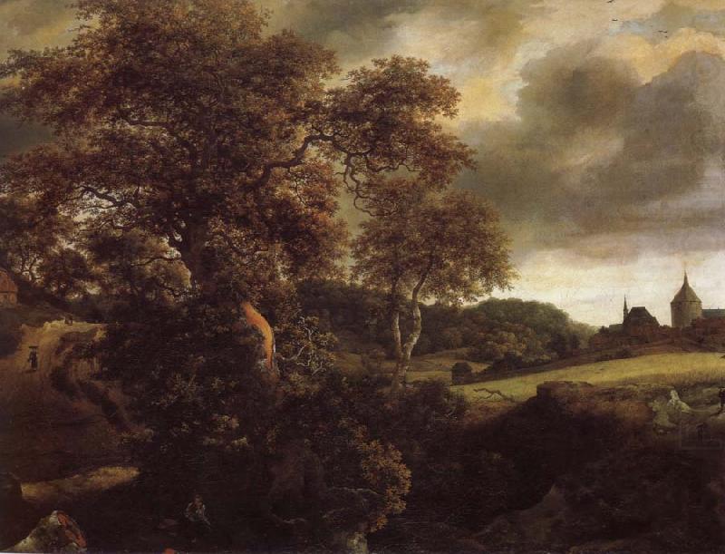 Jacob van Ruisdael Hilly Landscape with a great oak and a Grainfield china oil painting image